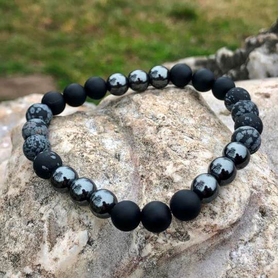 Minerální náramek hematit, onyx, obsidián - OCHRÁNCE - žena